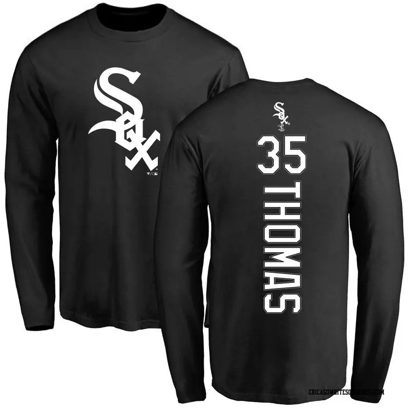 Men's Chicago White Sox ＃35 Frank Thomas Black Backer Long Sleeve T-Shirt