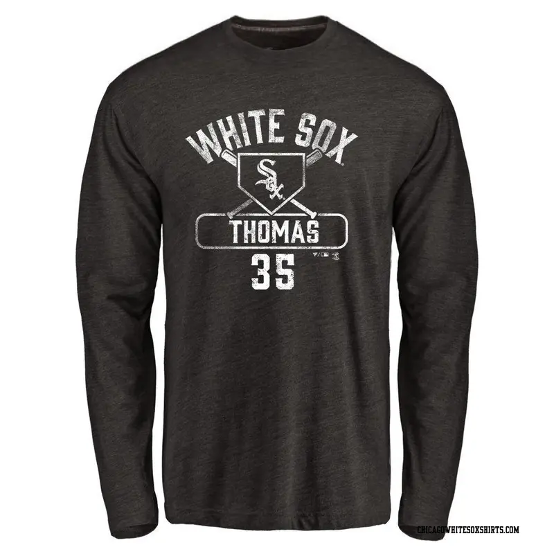 Men's Chicago White Sox ＃35 Frank Thomas Black Base Runner Long Sleeve T-Shirt