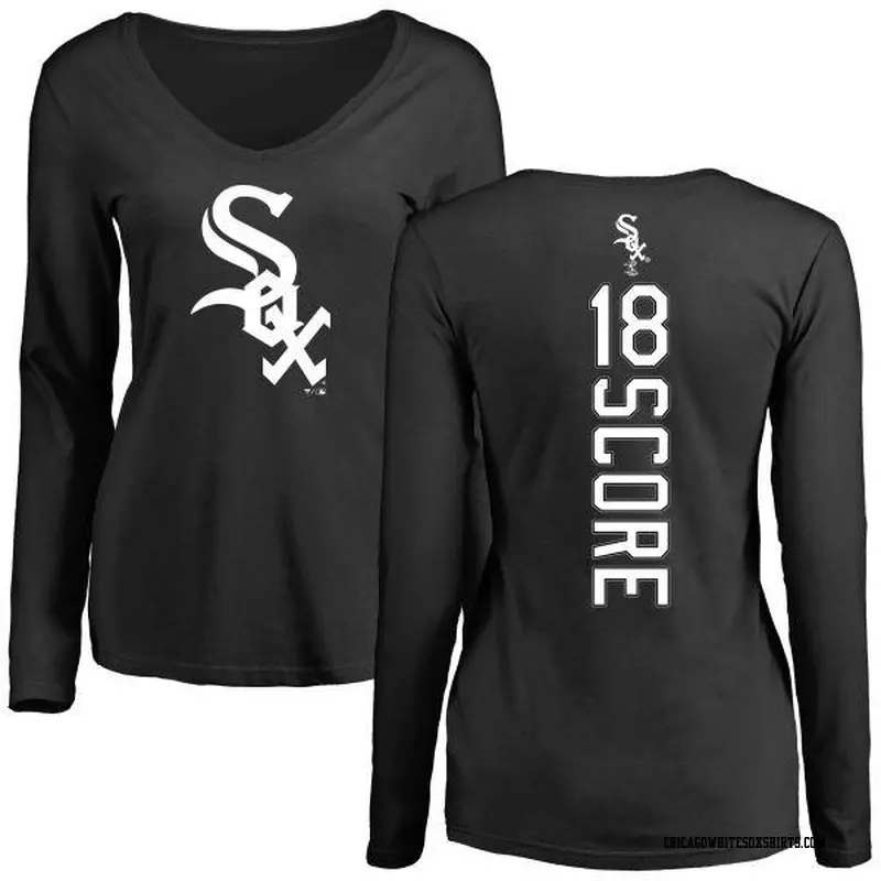 Women's Chicago White Sox ＃18 Herb Score Black Backer Slim Fit Long Sleeve T-Shirt