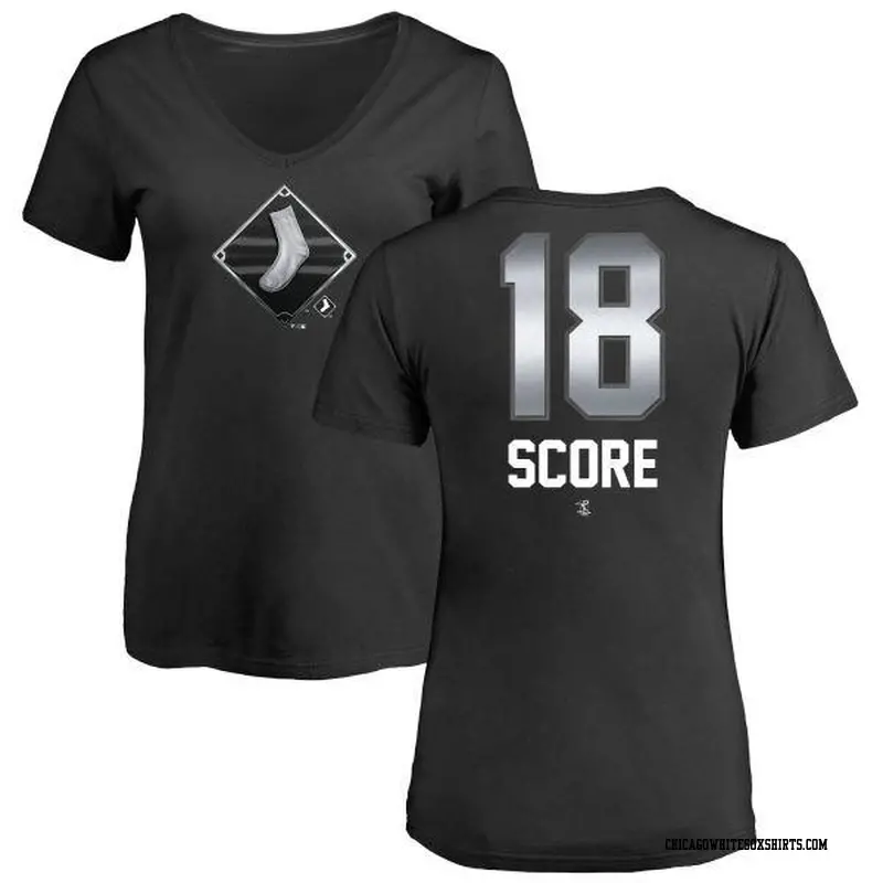 Women's Chicago White Sox ＃18 Herb Score Black Branded Midnight Mascot V-Neck T-Shirt