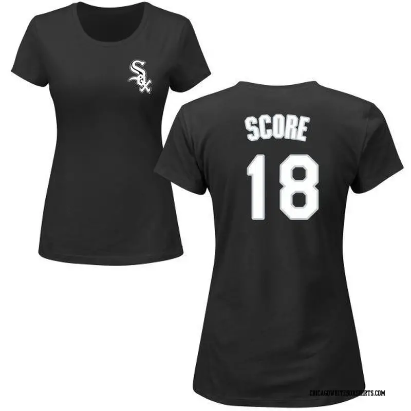 Women's Chicago White Sox ＃18 Herb Score Black Roster Name & Number T-Shirt