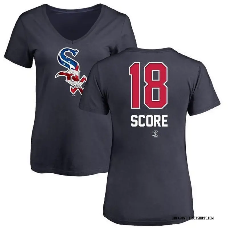 Women's Chicago White Sox ＃18 Herb Score Navy Branded Name and Number Banner Wave V-Neck T-Shirt