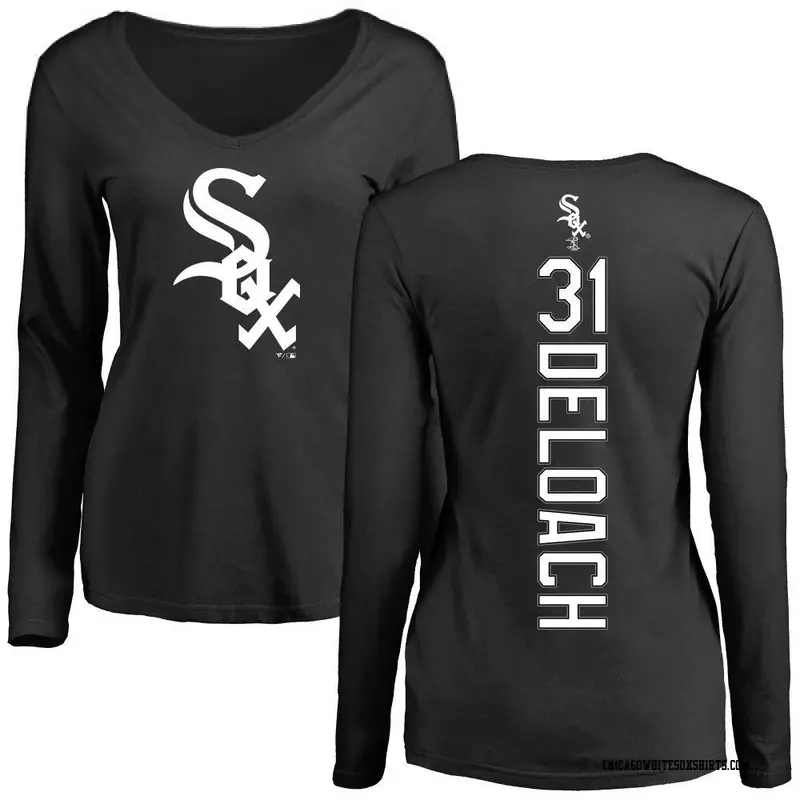 Women's Chicago White Sox ＃31 Zach DeLoach Black Backer Slim Fit Long Sleeve T-Shirt