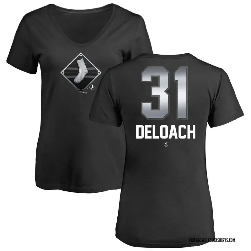 Women's Chicago White Sox ＃31 Zach DeLoach Black Midnight Mascot V-Neck T-Shirt