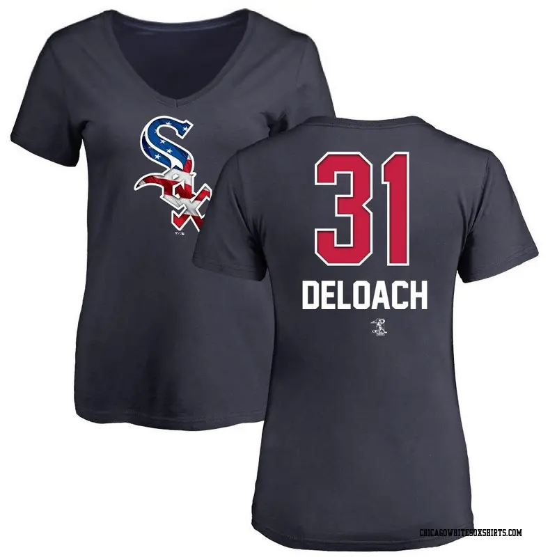 Women's Chicago White Sox ＃31 Zach DeLoach Navy Name and Number Banner Wave V-Neck T-Shirt