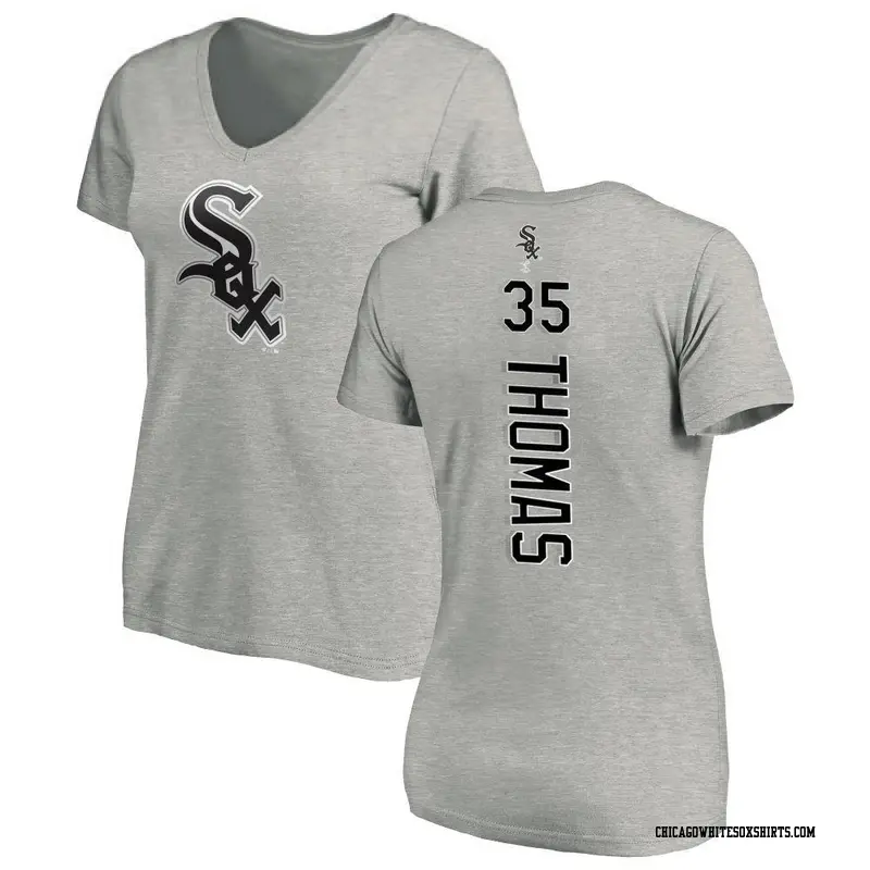 Women's Chicago White Sox ＃35 Frank Thomas Ash Backer Slim Fit T-Shirt