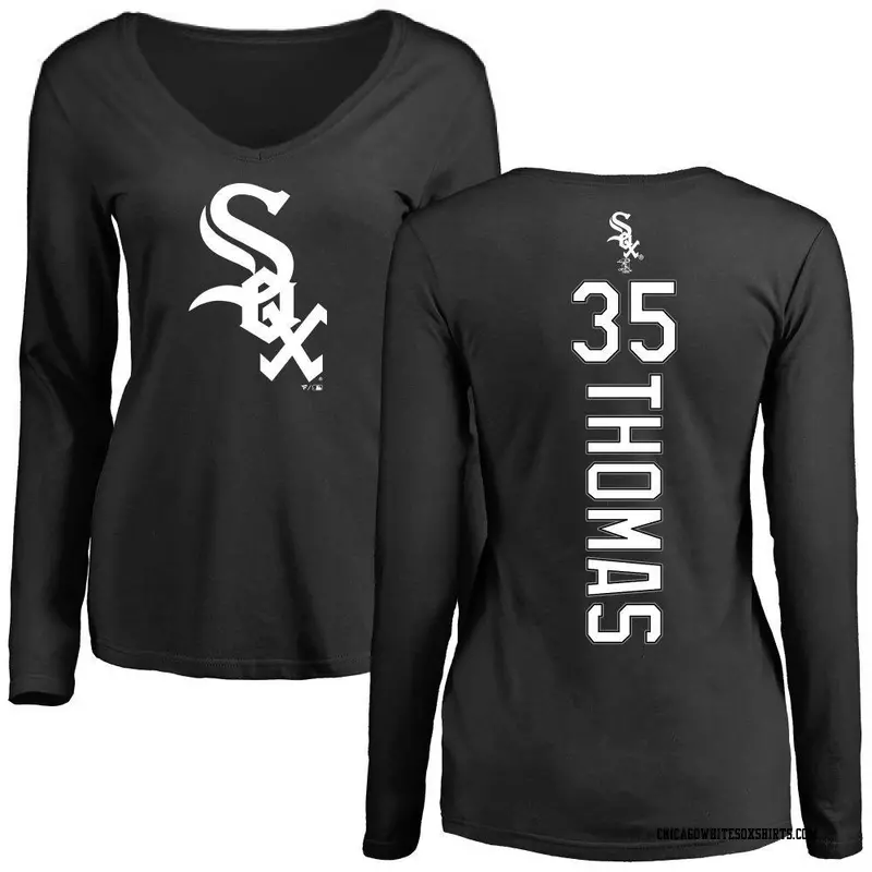 Women's Chicago White Sox ＃35 Frank Thomas Black Backer Slim Fit Long Sleeve T-Shirt