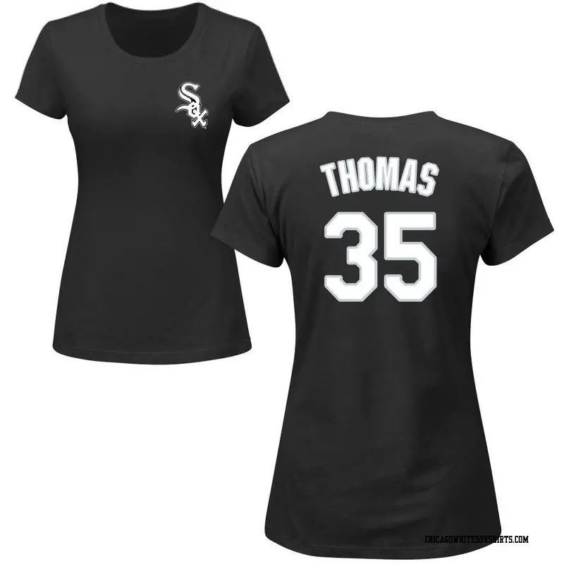 Women's Chicago White Sox ＃35 Frank Thomas Black Roster Name & Number T-Shirt