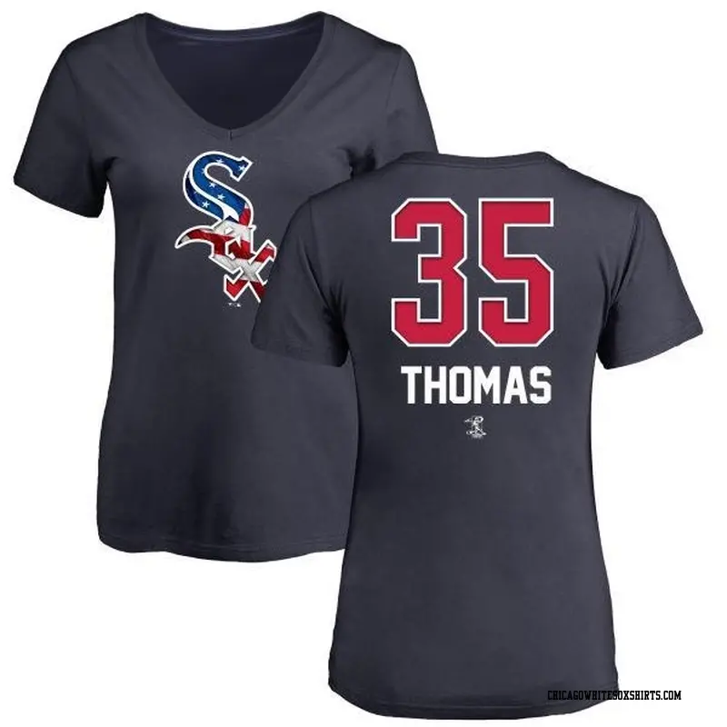 Women's Chicago White Sox ＃35 Frank Thomas Navy Branded Name and Number Banner Wave V-Neck T-Shirt